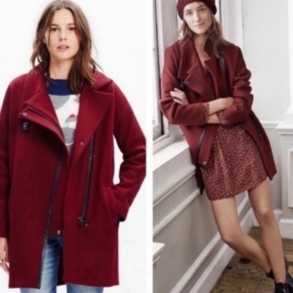 Madewell Wool Coat Burgundy City Grid